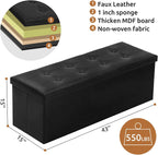 YOUDENOVA 43" Ottoman with Storage, Folding Faux Leather Bench, Black | Foldable ottoman with hidden storage, padded faux leather seat and sturdy MDF frame for everyday use.