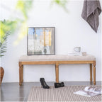 Modern French Vintage Bench with Padded Seat and Rubberwood Legs, Memory Foam Upholstered Entryway and Dining, Tufted Fabric End of Bed for Bedroom Living Room Hallway Entryway