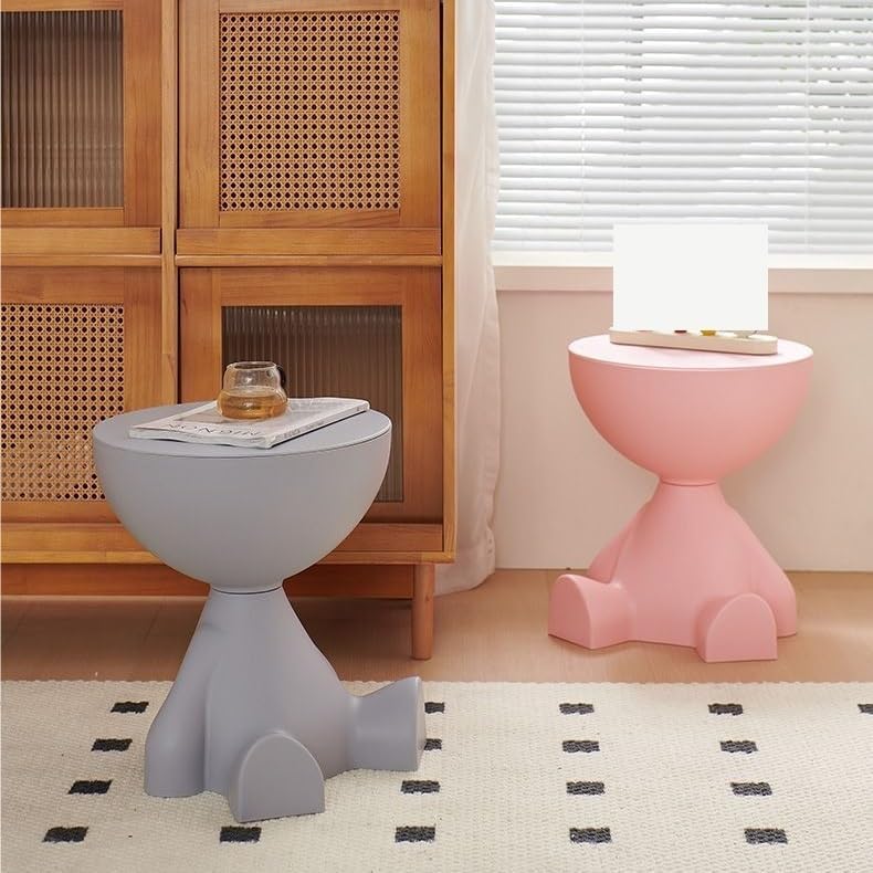 Side Table, Bedside Table with Storage, Round End Table, Balcony Table, Suitable for Bedroom, Living Room, Leisure Room(Red)