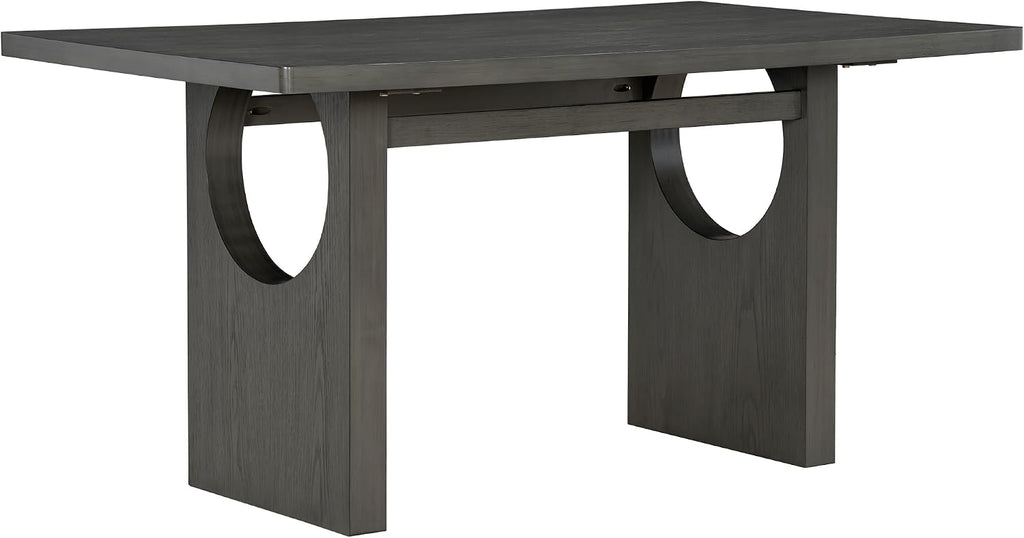 Merax Wood Dining Table Set for 6, Rectangular Tabletop/Upholstered Chairs/Retro Geometric Design, Ideal for Dining-Room and Kitchen, Grey
