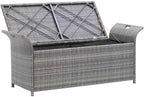 Poly Rattan Patio Storage Bench with Cushion, 54.3" Waterproof PE Outdoor Bench with Large Storage Space and Removable Polyester Cover, Gray