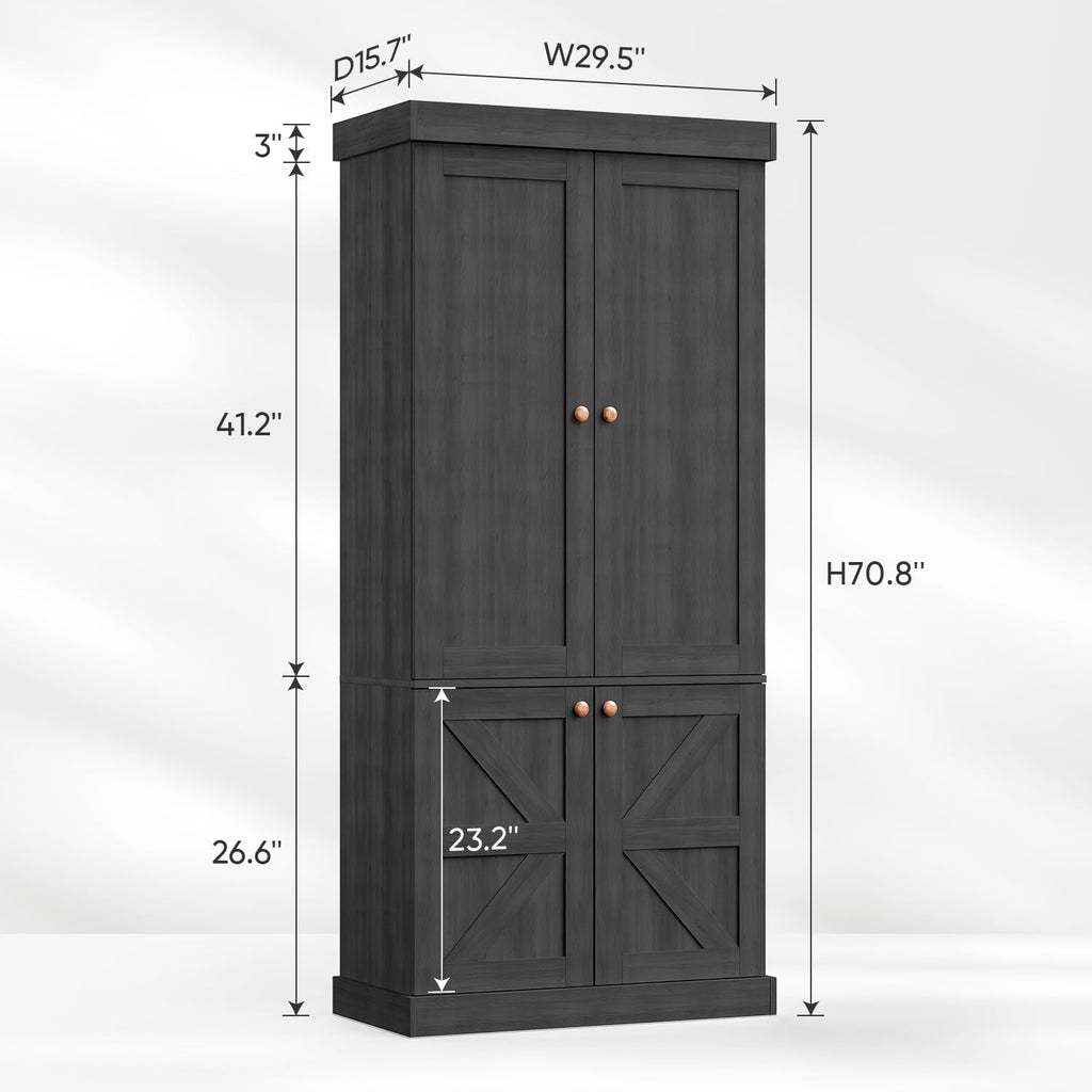 ivaniti 70.8" Tall Farmhouse Kitchen Pantry Cabinet with Glass Doors, Modular Storage Cabinet with 6-Tier Adjustable Shelves, Large Storage Cabinet for Kitchen or Living Room, Set of 3, Black