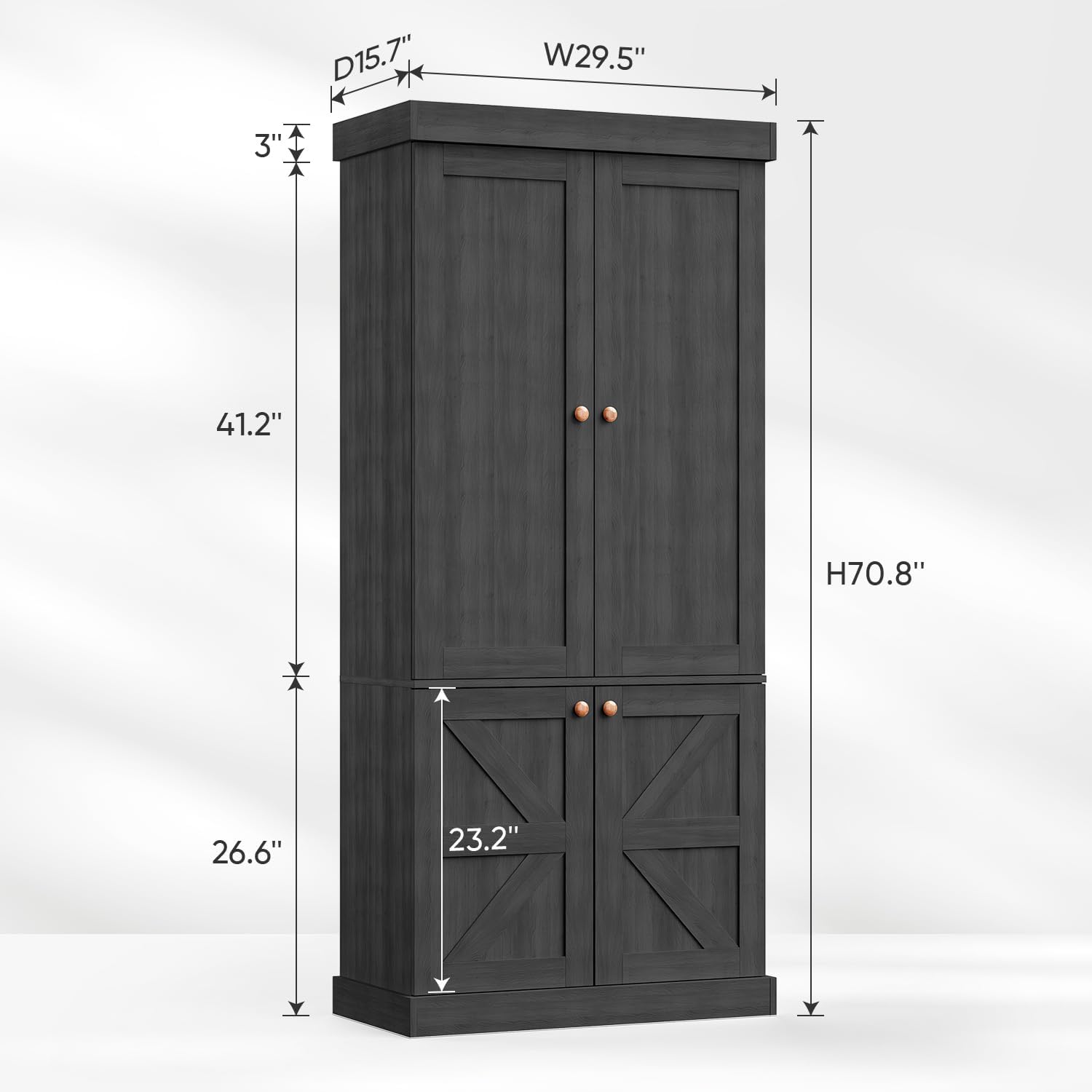 ivaniti 70.8" Tall Farmhouse Kitchen Pantry Cabinet with Glass Doors, Modular Storage Cabinet with 6-Tier Adjustable Shelves, Large Storage Cabinet for Kitchen or Living Room, Set of 3, Black
