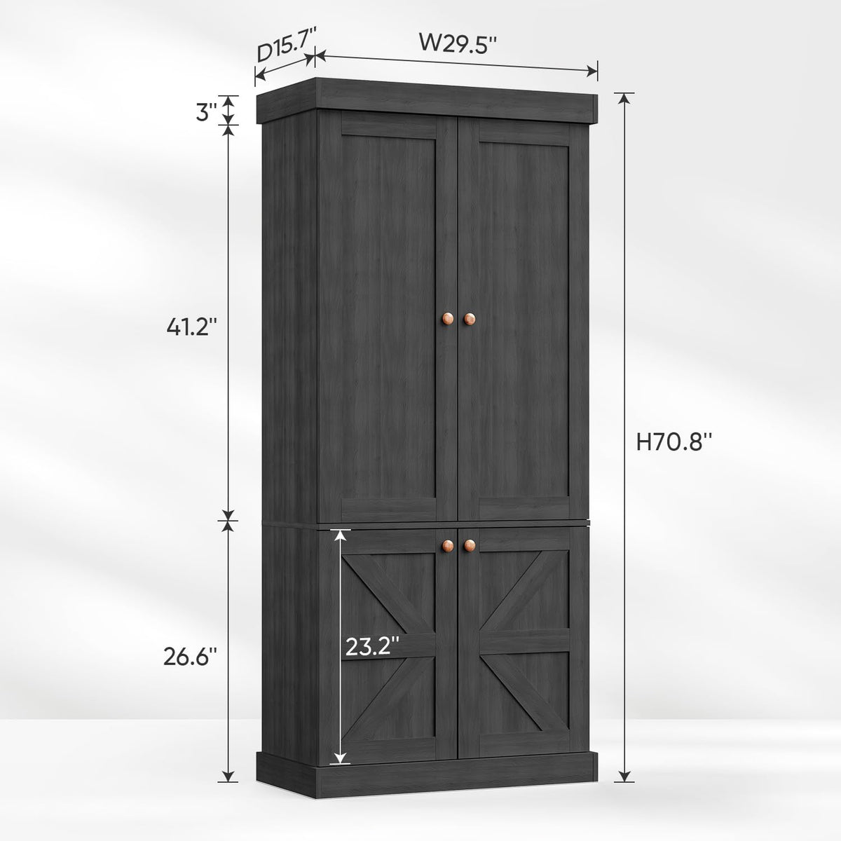 Vyre 70.8" Tall Kitchen Pantry Cabinet with Doors, Farmhouse Modular Storage Cabinet with 4-Tier Adjustable Shelves, Large Storage Cabinet for Kitchen or Living Room, Set of 2, Black