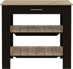 Kitchen Island with Two Shelves, One Drawer, Four Legs, Towel Hanger, Black | Combines two open shelves, one drawer, and towel hanger for storage