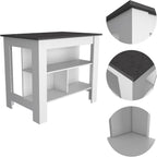 Kitchen Island with Four Legs and Three Shelves - White/Onyx | Three-tiered design with four legs and modern white/onyx finish