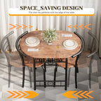 Shahoo 3-Piece Dining Table Set for 2, Kitchen Breakfast Nook Set | 2 Chairs & Round Tabletop, Space Saving Wooden Furniture Metal Frame and Built-in Wine Rack, Rustic Brown