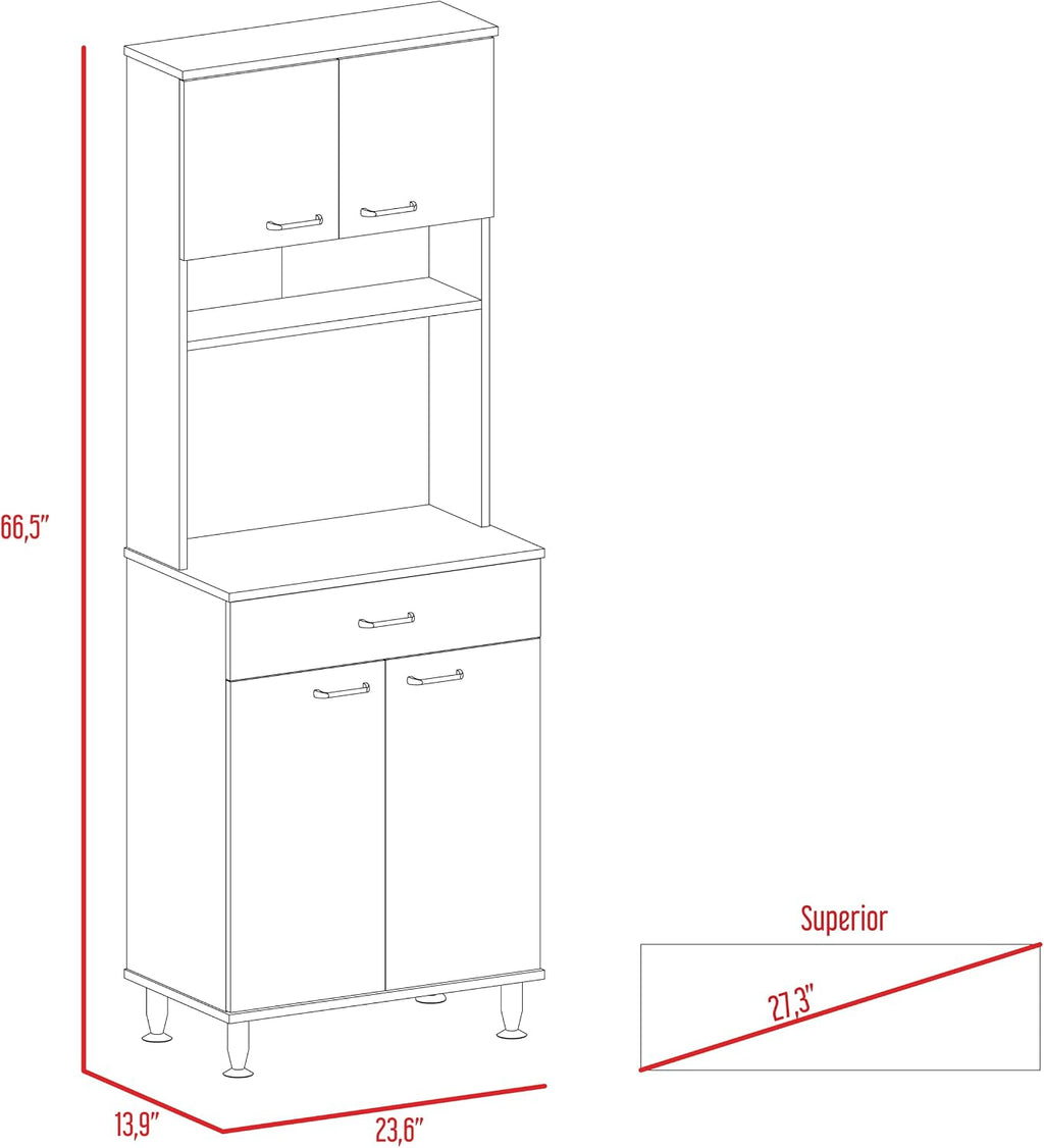Della 60 Kitchen Pantry with Countertop, White - Open & Closed Storage, Microwave Stand