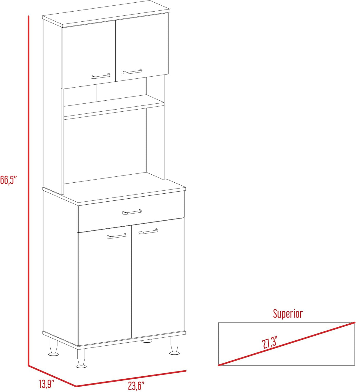 Della 60 Kitchen Pantry with Countertop, White - Open & Closed Storage, Microwave Stand