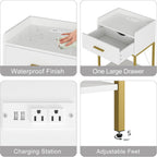 Aienvey Nightstand with Charging Station,Bedside Table with Drawer and 2 Shelf Storage, Small Side Table, Modern White Night Stand, Tall End Table for Bedroom, Living Room