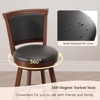 Bar Stools Set of 2, Farmhouse 24" Counter Height Barstools, Brown | Upholstered Leather Cushion&Backrest, Solid Wood Legs & Footrest, 360-degree Swivel Seat