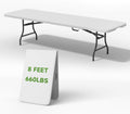 Folding Table 8 Foot - Heavy Duty 660LBS Capacity, Sturdy & Foldable Design with Safety Lock - Portable Tables Folding for Camping, Party, Indoor & Outdoor Use, 1 Pack