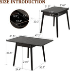 Solid Wood Small Dining Table, 23.6"L-47.2"L Expandable Kitchen Table for 2-6, Designed for Small Spaces, Easy Assembly, Suitable for Kitchen, Dining Room, Living Room, Apartment (Black)