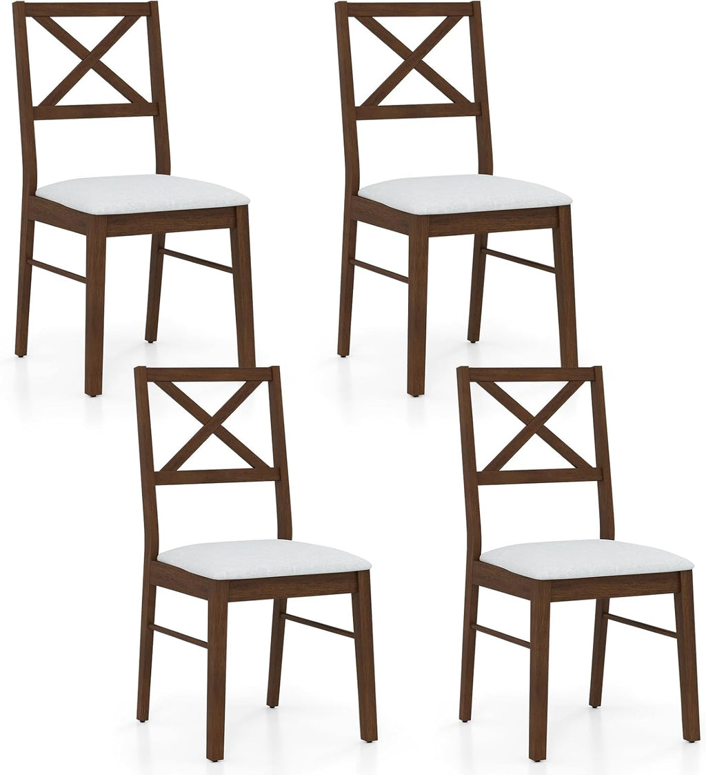 GOFLAME Dining Chairs Set of 4, Upholstered Kitchen Side Chairs with Rubber Wood Frame, Padded Seat, Cross Back, Farmhouse Armless Dinette Chairs for Dining Room, Living Room, Brown & White