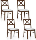 GOFLAME Dining Chairs Set of 4, Upholstered Kitchen Side Chairs with Rubber Wood Frame, Padded Seat, Cross Back, Farmhouse Armless Dinette Chairs for Dining Room, Living Room, Brown & White