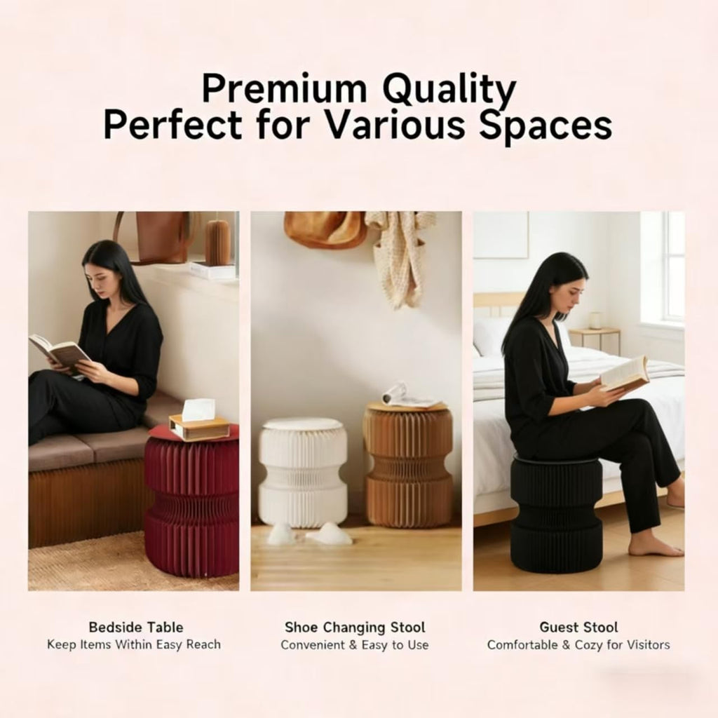 14" Space-Saving Folding Stool - 660lb Load Capacity Honeycomb Paper Ottoman, Foldable to 1.2” as Portable Chair & Bedside Table for Dorm, Camping, Apartment | Eco-Friendly & Sturdy (brown B)