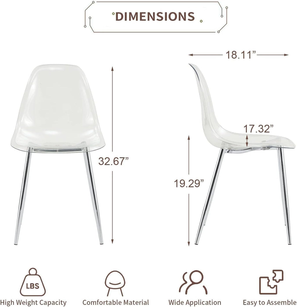 Baysitone Clear Dining Chairs Set of 12, Modern Kitchen Chairs with Transparent Seat, Acrylic Accent Side Chairs with Metal Legs for Dining Room, Kitchen, Living Room with Silver