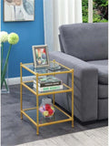Pemberly Row Contemporary Gold Metal End Table, 16.25" W x 16.25" L x 24.5" H, Clear Glass Shelves, 3-Tier Sturdy Frame, Modern Accent Table for Living Room Decor and Storage