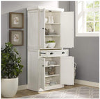 HomeStock Kitchen Pantry Cabinet - Large Storage, Adjustable Shelves, Distressed White Finish