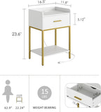 Aienvey Nightstand with Charging Station,Bedside Table with Drawer and 2 Shelf Storage, Small Side Table, Modern White Night Stand, Tall End Table for Bedroom, Living Room