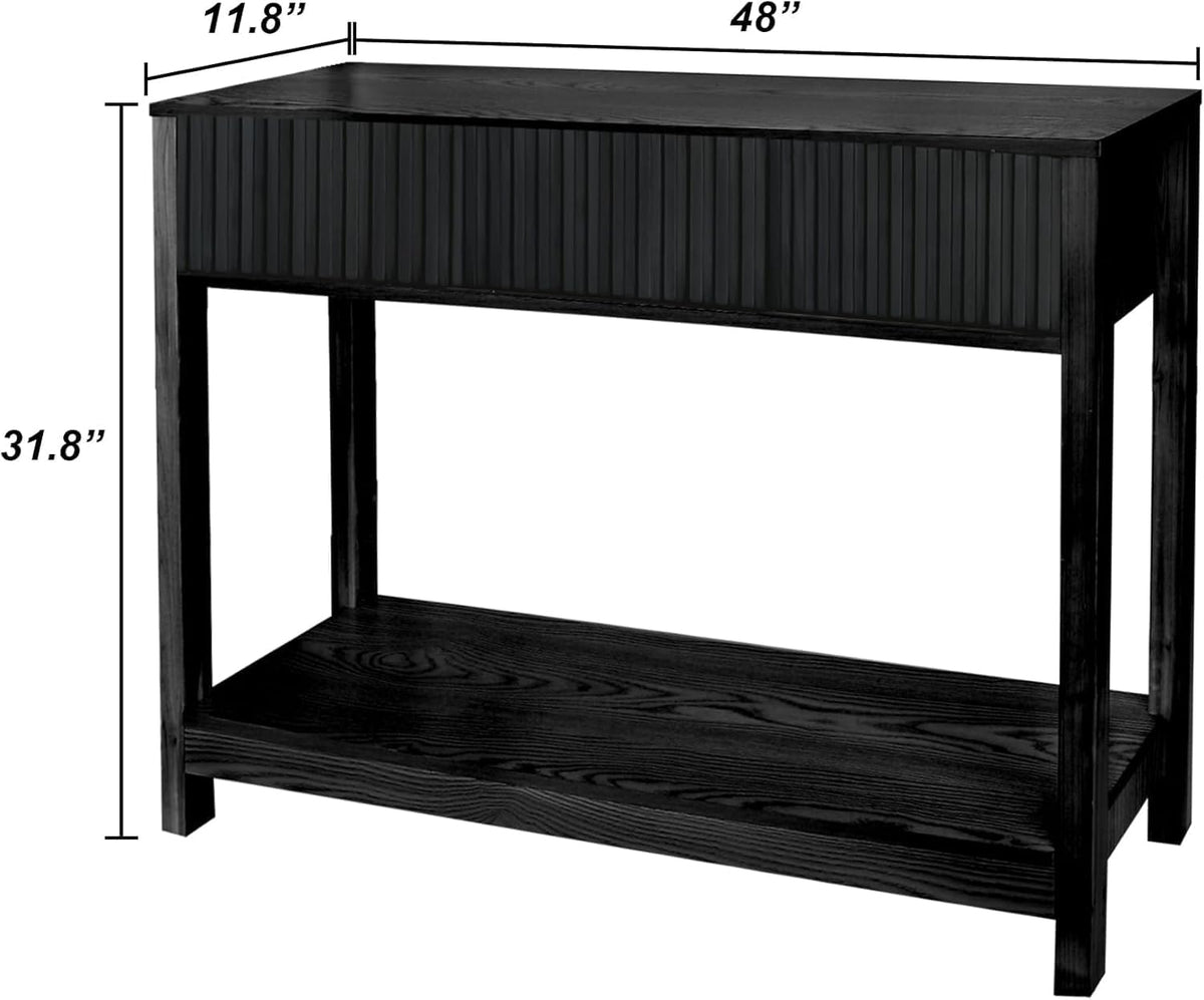 Fluted Console Table, Long Console Tables for Entryway 48" Vanity Desk, Black Boho Entry Table Narrow Modern Hallway Table Modern Sofa Table for Living Room