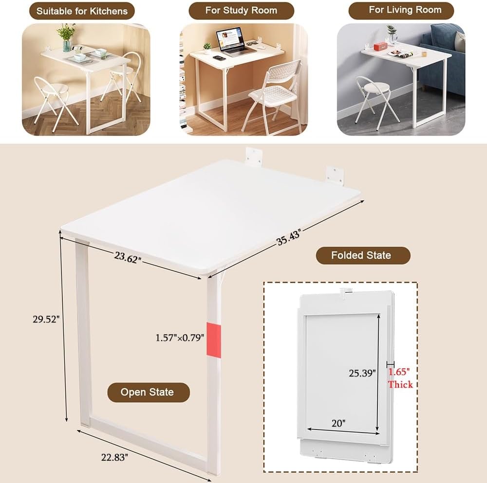 Folding Wall-Mounted Drop Leaf Table 35"×23" Space Saving Decorative Painting On The Back, Household Dining Table Desk for Kitchen, Coffee, Small Spaces, No Assembly Required