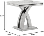 1 Piece Living Room End Table Luxury Faux Marble Sofa Side Table, Modern White Silver End Table with X-Shape Stainless Steel Pedestal Base