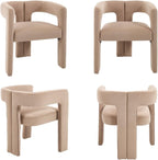 CIMOTA Modern Barrel Dining Chairs Set of 4, Velvet Fabric Upholstered Accent Chairs with Arms/Wood Legs/Open Back, Designer Kitchen Chairs for Living/Reception/Dining Room, Khaki