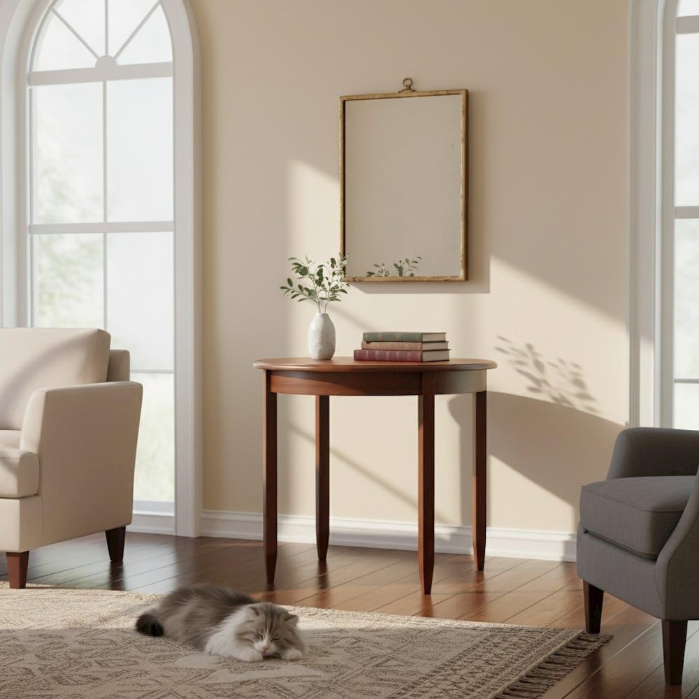 Furnifact Solid Wood Half Moon Table in Antique Walnut Finish, Elegant Small Entryway Table with Half Round Shape for Hallways, Or Living Rooms