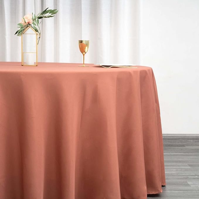 Efavormart Round Tablecloth, 120 Inch Stain & Wrinkle Resistant Washable Table Cloth, Decorative Polyester Fabric Table Cover for Banquet, Wedding, Dining - Terracotta (Burnt Orange)