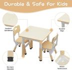 Kids Table and Chairs Set Height Adjustable Table and 2 Chairs for Toddlers | 60*60 cm Graffiti Table | Non-slip Caps | Ergonomic Chair | Rounded Corners | Suitable for Daycare, Classrooms, Home