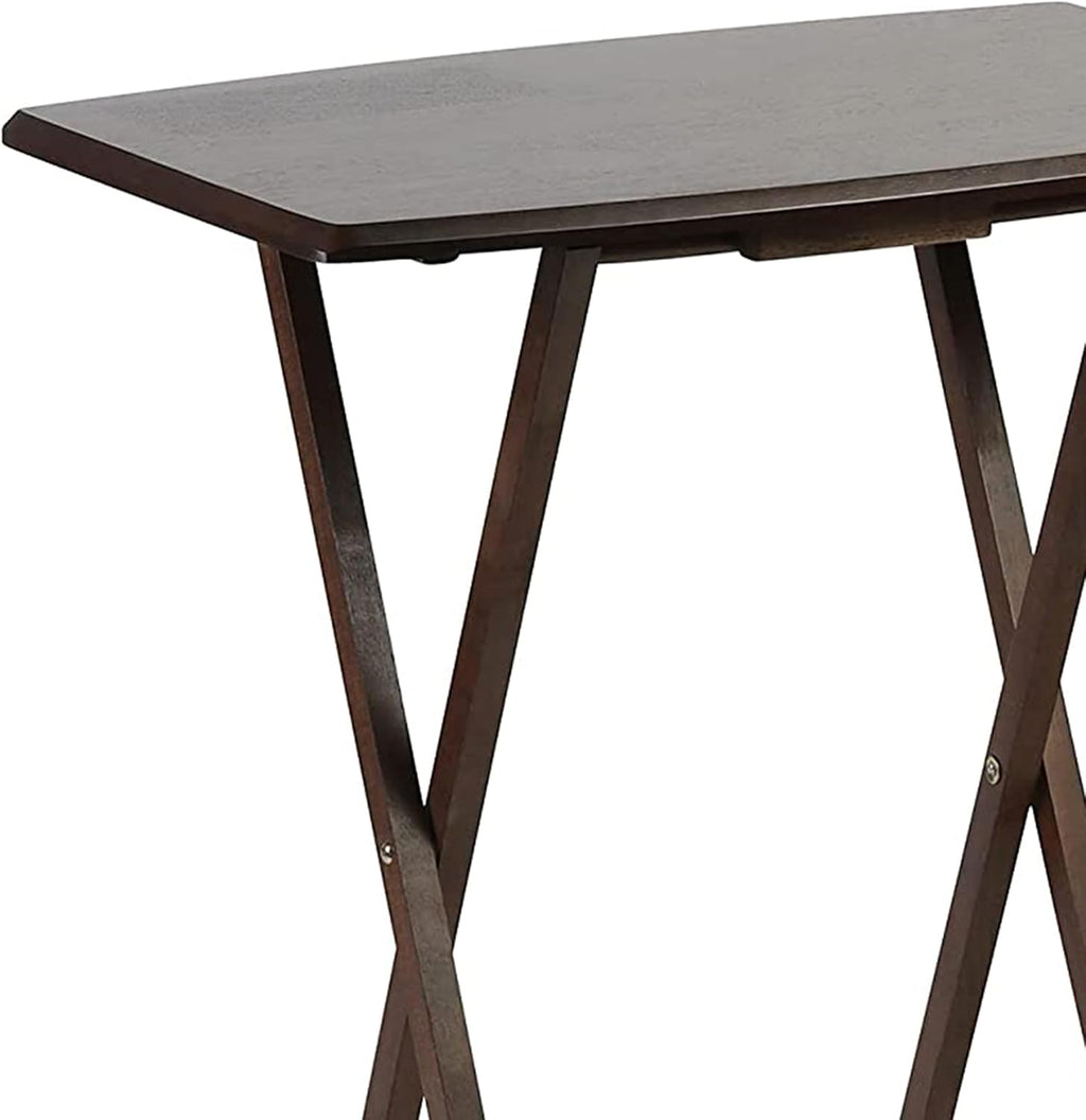 PJ Wood - 5-Piece Folding Tray Table Set - Walnut with Rack | Solid Wood, 14.57 x 19.09 x 26 in, 36 lb Capacity, Indoor Use, Rectangular Design, Glide Feet, Space Saving Storage