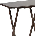 PJ Wood - 5-Piece Folding Tray Table Set - Walnut with Rack | Solid Wood, 14.57 x 19.09 x 26 in, 36 lb Capacity, Indoor Use, Rectangular Design, Glide Feet, Space Saving Storage