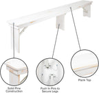 Flash Furniture Hercules Commercial Grade Farmhouse 3 Leg Bench - Solid Pine Foldable Bench with Seating for 4 - 8'x12" - Antique Rustic White