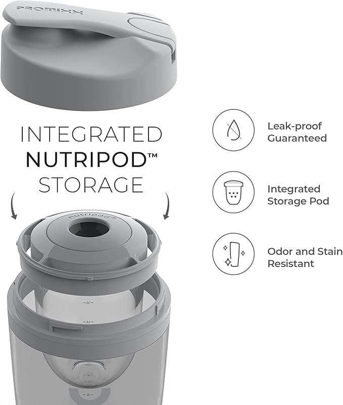 Promixx Pro Shaker Bottle | Rechargeable, Powerful for Smooth Protein Shakes | includes Supplement Storage - BPA Free | 20oz Cup (Graphite Gray)