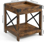 Farmhouse Square Side Table with Open Storage Shelves, Large End Table Modern Sofa Table with X-Metal Frame,Industrial Nightstand Coffee Table for Living Room Bedroom Office Small Spaces, Rustic Brown