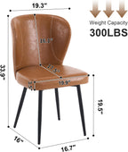 Dining Chairs Set of 2, Upholstered Synthetic Leather Kitchen Chairs, Mid-Century Modern Dining Room Chairs with Thick Cushion, Stitching Backrest and Metal Legs, Brown