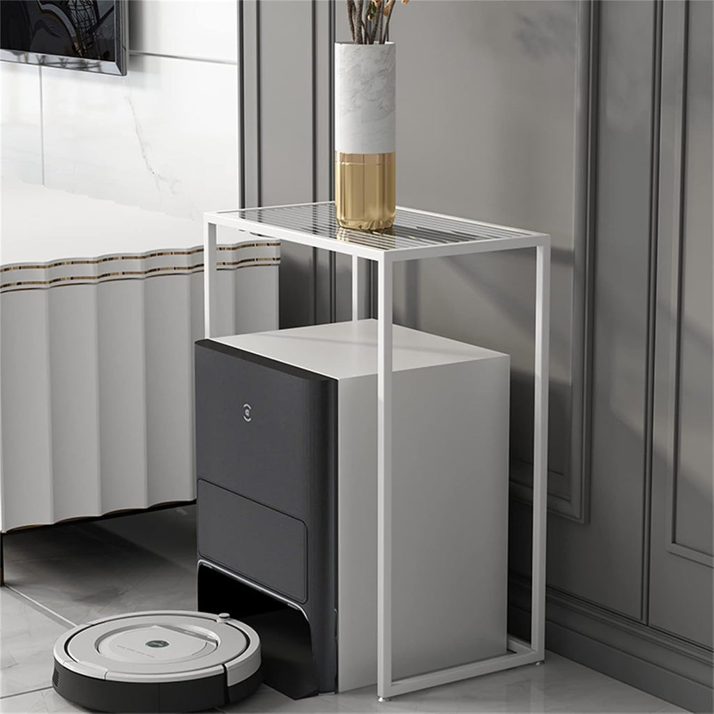 Tall Telephone Stand, Slim Side Table Narrow End Table Rectangular Glass Coffee Table Waterproof Storage Tables for Living Room, Office and Hallway，White 50 * 40 * 65cm