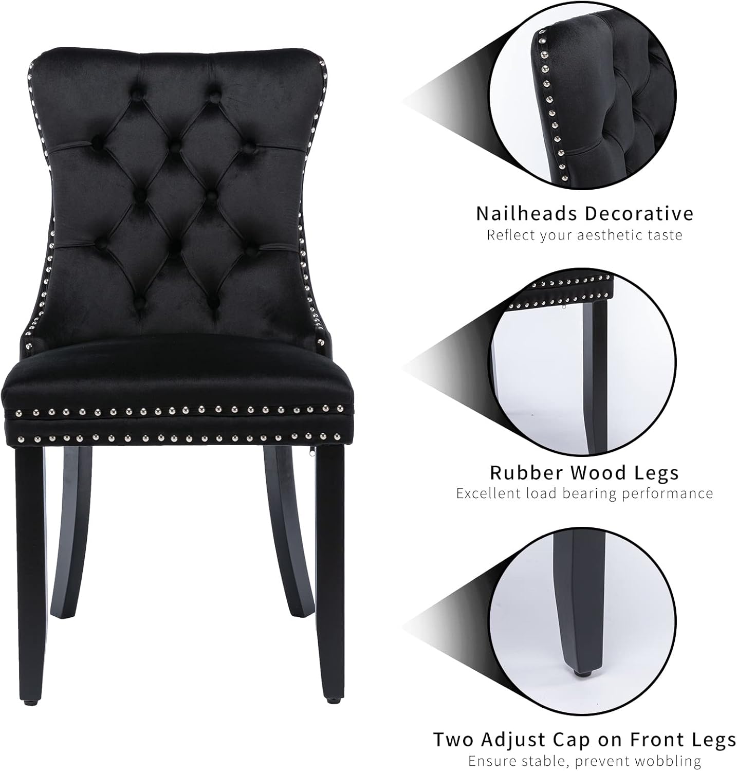 ODUSE-DAILY Black Velvet Dining Chairs Set of 4, Kitchen & Dining Room Chairs, Four Fabric Tufted Dinning Chairs, Velvet Upholstered, Wing Back, Metal Pull Ring, Wood Frame, Mid Century Modern
