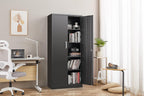 Guizeeopo Metal Storage Cabinet with Adjustable Shelves, Garage Storage Cabinets with Doors and Shelves, File Cabinets for Home Office, Kitchen Pantry Cabinet, 71'H, Black