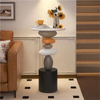 Stone-Shaped Side Table, Resin & Wood End Table, Sofa Side Table for Living Room, Bedroom, Modern Accent Table, Decorative Luck-Inspired Design(Small)