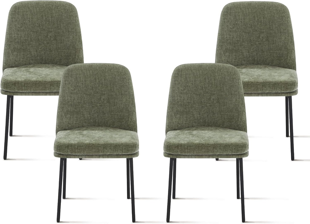 COLAMY Dining Chairs Set of 4, Modern Dining Chairs, Fabric Upholstered Dining Chairs, Kitchen Chairs with Curved Back and Metal Legs for Dining Room Kitchen Restaurant, Green