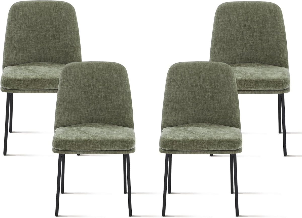 COLAMY Dining Chairs Set of 4, Modern Dining Chairs, Fabric Upholstered Dining Chairs, Kitchen Chairs with Curved Back and Metal Legs for Dining Room Kitchen Restaurant, Green