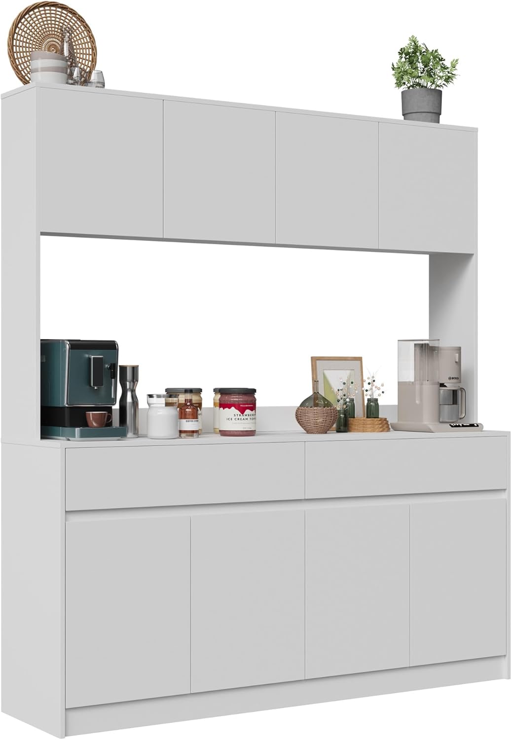 70.87" H Large Kitchen Pantry Storage Cabinet with Microwave Oven Countertop, Freestanding Pantry Cabinet with Drawers for Kitchen, Living Room (White)
