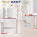 ‌FDW Vanity Desk with Mirror and Lights, 2-Drawer Makeup Vanity Desk with 3 Adjustable Light Colors, 6 Shelves and Power Outlets for Bedroom, White