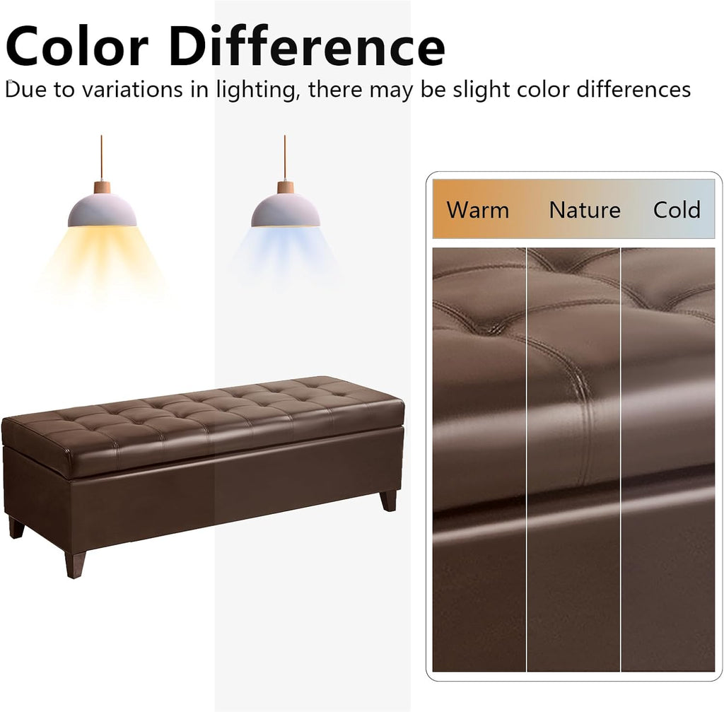 Joveco 51 Inch Storage Bench,Leather Tufted Storage Ottoman with Legs | Safety Hinges,Wooden Legs,Upholstered,End of Bed,Bedroom,Living Room,Entryway,330LBS,Brown