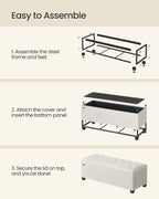 SONGMICS Storage Ottoman Bench, Foot Rest with Legs, Load up to 661.4 lb | End of Bed Bench, Storage Chest, 43.3 x 15.8 x 15.8 Inches, Cream White and Ink Black, MELISA Collection ULSF089W01