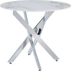 Knocbel 35.43" Dining Table for 4, Round Coffee Table with Granite Top and Metal Cross Legs, Modern Circle Dinner Kitchen Table for Apartment Home Office, Silver+Granite