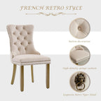 LKTART Dining Chairs Set of 6 Mid-Century Modern Chairs with Lion Head Pull Ring, Velvet Upholstered Dining Chair with Golden Wooden Legs Nailhead Trim for Kitchen Bedroom Dining Room (Beige)