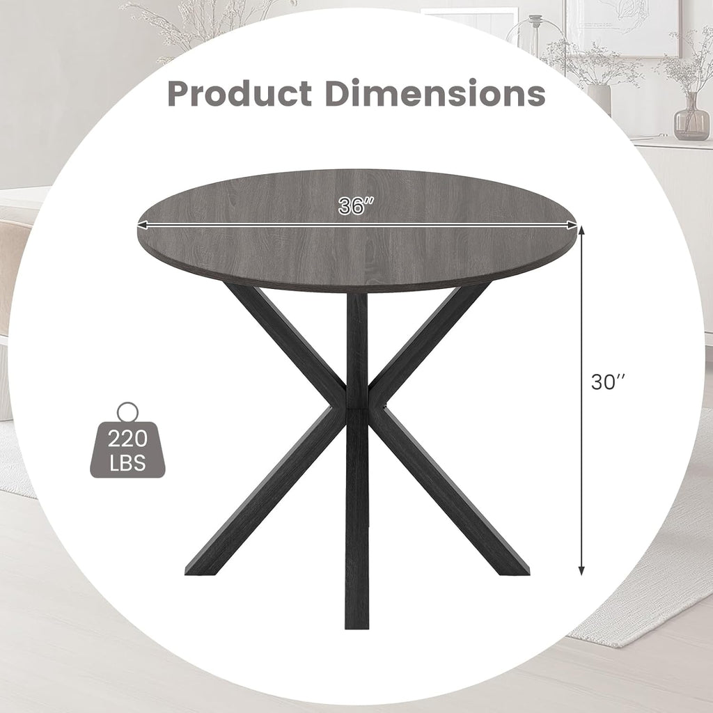 GOFLAME 36” Round Dining Table for 4 People, Wooden Kitchen Table with Intersecting Trestle Legs, Farmhouse Dinner Table for Dining Room, Living Room, Restaurant, Small Space, Dark Grey